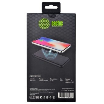  Внешний аккумулятор Cactus CS-PBHTWL-6000 Li-Pol 6000mAh 2.1A черный 1xUSB 