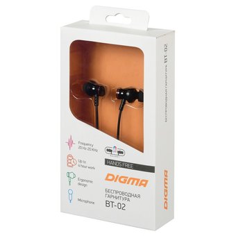  Наушники bluetooth Digma BT-02 Magnetic черный 