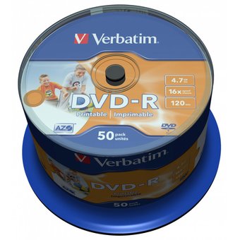  Диск DVD-R Verbatim 4,7Gb 16x Cake Box InkJet Printable (50шт) 43533 
