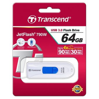  USB-флешка Transcend 64Gb Jetflash 790 TS64GJF790W USB3.0 белый 