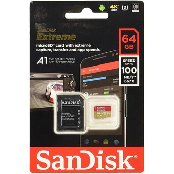  Карта памяти Sandisk microSDXC 64Gb Class10 SDSQXA2-064G-GN6MA Extreme + adapter 