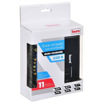  Блок Питания Buro (BUM-1245M90) ручной 90W 12V-24V 11-connectors 1xUSB 1A от бытовой электросети LED индикатор 