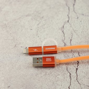  Дата-кабель REMAX Aurora 2 в 1 (micro USB + iPhone Lightning) 1m, оранжевый 