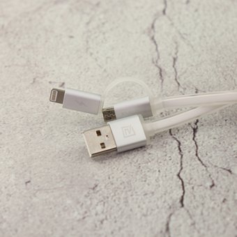  Дата-кабель REMAX Aurora 2 в 1 (micro USB + iPhone Lightning) 1m, белый 