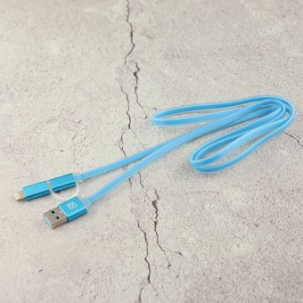 Дата-кабель REMAX Aurora 2 в 1 (micro USB + iPhone Lightning) 1m, синий 