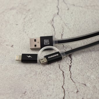  Дата-кабель REMAX Aurora 2 в 1 (micro USB + iPhone Lightning) 1m, чёрный 