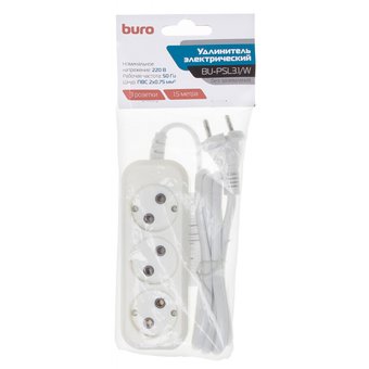  Сетевой удлинитель Buro BU-PSL3.1/W 1.5м (3 розетки) белый 