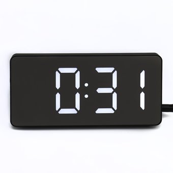  Часы настольные электронные, белая индикация, от USB, 7.5 х 15.5 см, черные (7823130) 