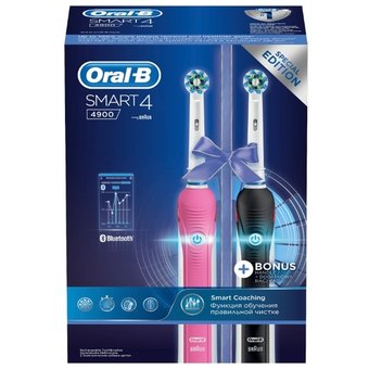  Набор электрических зубных щеток Oral-B Smart 4 4900 черный/розовый 