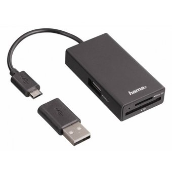  Разветвитель USB 2.0 Hama OTG Hub/Card/microUSB 1порт. черный (00054141) 