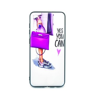  Накладка силиконовая с поп сокетом для Samsung Galaxy A30 (2019) с рисунком "Девушка с фиолетовой сумкой", белый 