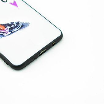  Накладка силиконовая с поп сокетом для Samsung Galaxy A30 (2019) с рисунком "Девушка с фиолетовой сумкой", белый 