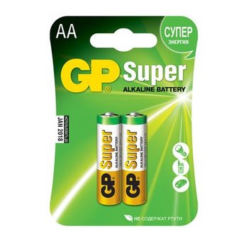  Батарейка GP LR6, AA, Super Alkaline, щелочная (GP 15A-U2) блистер 2 шт 