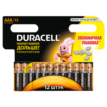  Батарейка Duracell LR03, AAA, Basic, щелочная (LR03-12BL) блистер 12 шт 