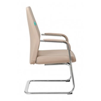  Кресло Бюрократ _JONS-LOW-V/BEIGE на полозьях бежевый кожа 