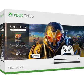  Игровая консоль Microsoft Xbox One S белый в комплекте игра Anthem 