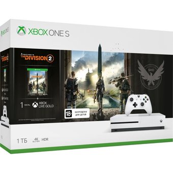  Игровая консоль Microsoft Xbox One S 234-00882 белый в комплекте: игра: Tom Clancys The Division 2 