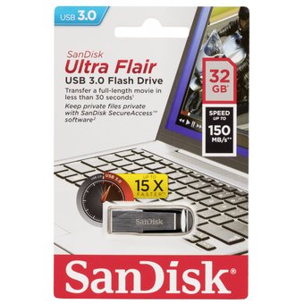  Flash Drive Sandisk 32Gb Cruzer Ultra Flair SDCZ73-032G-G46 USB3.0 серебристый/черный 