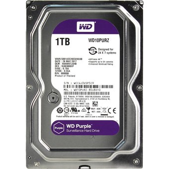  HDD Western Digital WD Purple (WD10PURZ) 3.5" 1.0TB IntelliPower Sata3 64MB 24/7, для систем наблюдения (до 64 камер), AllFrame уменьшает потери кадро 