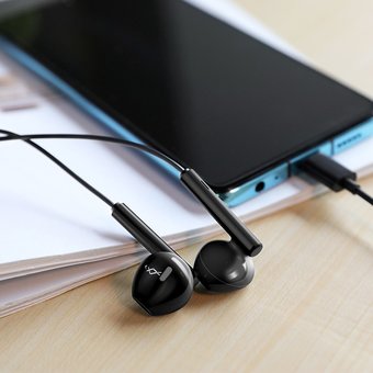  УЦ Наушники HOCO M65 Special sound Type-C wire control earphones with mic, black (ПУ) 
