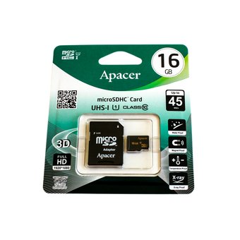  Карта памяти Apacer microSDHC 16GB UHS-1 Class10 R/W 45/10 MB/s + adapter (AP16GMCSH10U1-R) 