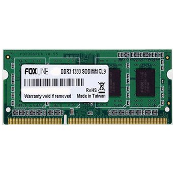  ОЗУ Foxline FL1333D3S9-1G, SO-DIMM DDR3-1333 1GB PC3-10600, CL9, 1.5V, Single Rank (128x8), retail 