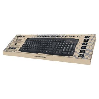  Клавиатура Ritmix RKB-121 Black, Ergonomic, USB, Waterproof, 107 кн., регулировка угла наклона, кабель: 1,3 м 