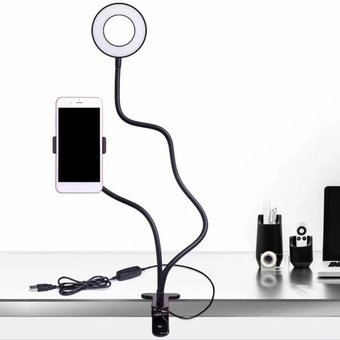  Кольцевая LED лампа Professional Live Stream (9см)+держатель для телефона+зажим-крепление, чёрный 