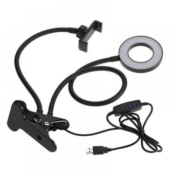  Кольцевая LED лампа Professional Live Stream (9см)+держатель для телефона+зажим-крепление, чёрный 