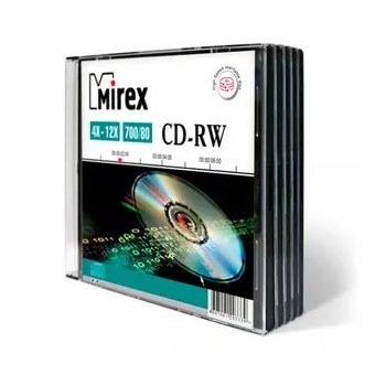  Диск CD-RW Mirex 700 Mb, (202325) 12х, Slim Case (5) 