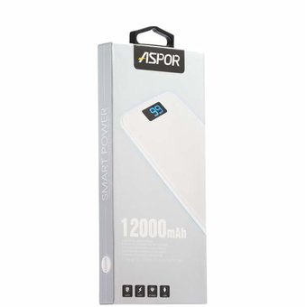  Внешний аккумулятор Aspor A386 soft touch 12000 mAh белый 