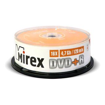  Диск DVD+R Mirex 4.7 Gb, 16x, Cake Box (25) 