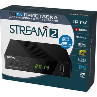  Ресивер Perfeo STREAM-2 (PF_A4488) черный DVB-T, DVB-T2, IPTV через Wi-Fi адаптер (адаптер в комплект не входит) 