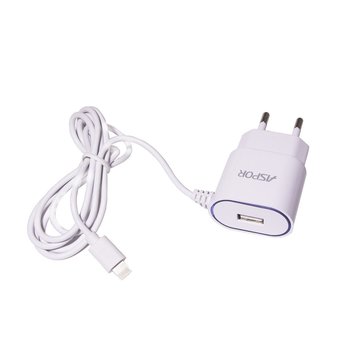  СЗУ Aspor А802 Lightning цельный + 1USB (1,2м) (2,4А) Белый 