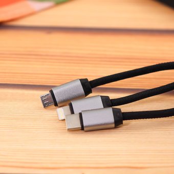  Дата-кабель Aspor AC-20 Micro+Lightning+Type-C тканевый 1,2м чёрный 
