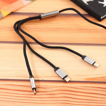  Дата-кабель Aspor AC-20 Micro+Lightning+Type-C тканевый 1,2м чёрный 
