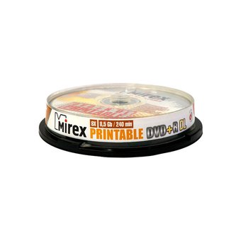  Диск DVD+R Mirex 8.5 Gb, 8x, Cake Box (10), Ink Printable, Dual Layer 