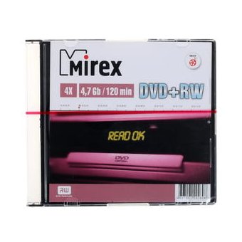  Диск DVD+RW Mirex 4.7 Gb, 4x, Slim Case (1) 