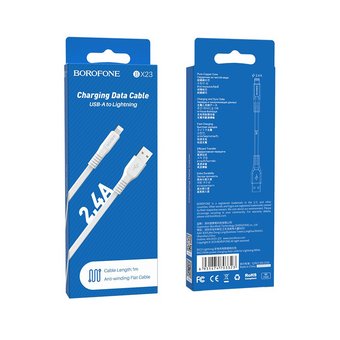  УЦ Дата-кабель BOROFONE BX23 Wide lightning 1м (белый) (ПУ) 