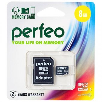  Карта памяти Perfeo microSD 8GB High-Capacity (Class 10) economy series (PF8GMCSH10AES) 
