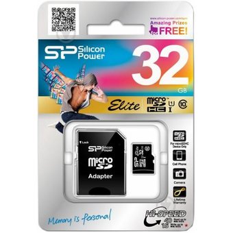  Карта памяти Silicon Power microSDHC 32Gb Class10 SP032GBSTHBU1V10SP + adapter 
