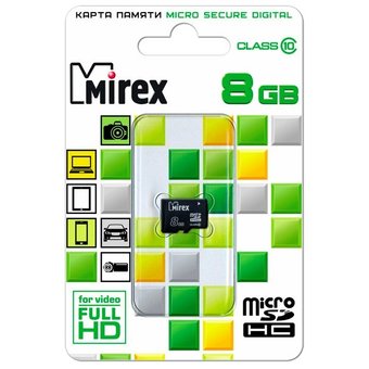  Карта памяти Mirex microSD 8GB Class10 (13612-MC10SD08) 