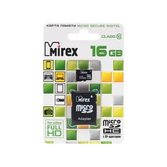  Карта памяти Mirex microSD 16GB Class10 + adapter (13613-AD10SD16) 