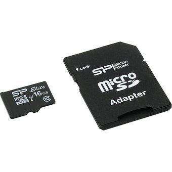  Карта памяти Silicon Power microSDHC 16Gb Class10 SP016GBSTHBU1V10SP + adapter 