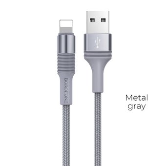  УЦ Дата-кабель BOROFONE BX21 Outstanding lightning 1м (серый) (ПУ) 