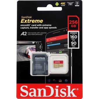  Карта памяти Sandisk SDSQXA1-256G-GN6MA Extreme microSDXC 256GB + SD Adapter + Rescue Pro Deluxe 160MB/s A2 C10 V30 UHS-I U5 