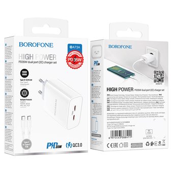  СЗУ Borofone BA73A Young PD35W dual port charger (EU), white 
