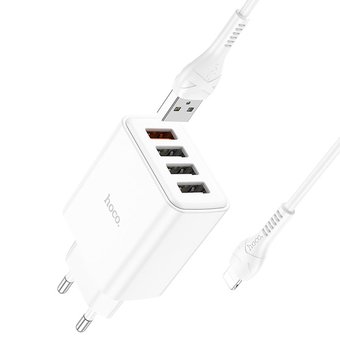  СЗУ Hoco C102A Fuerza QC3.0 four-port charger (EU), white 