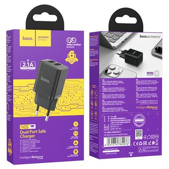  СЗУ HOCO N25 Maker dual port charger+lightning, black 
