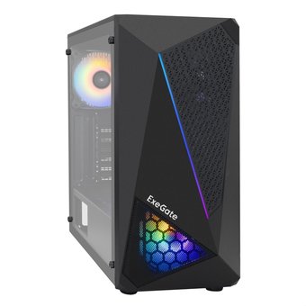  Корпус ExeGate EVO-8225 EX292858RUS Miditower (ATX, без БП, 2*USB+1*USB3.0, черный, 2 вент. с RGB подсветкой и полоса на передней панели 